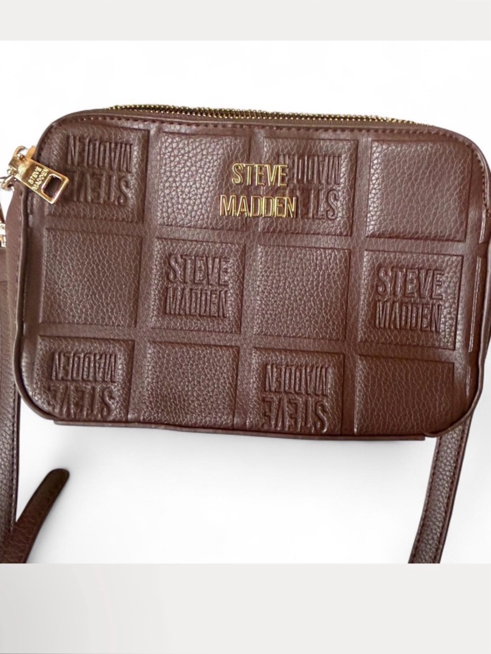 Steve Madden Chocolate Brown Embossed Leather Crossbody